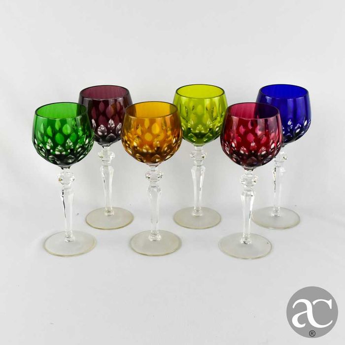 Conjunto de 6 Copos Cristal colorido estilo Saint Lambert