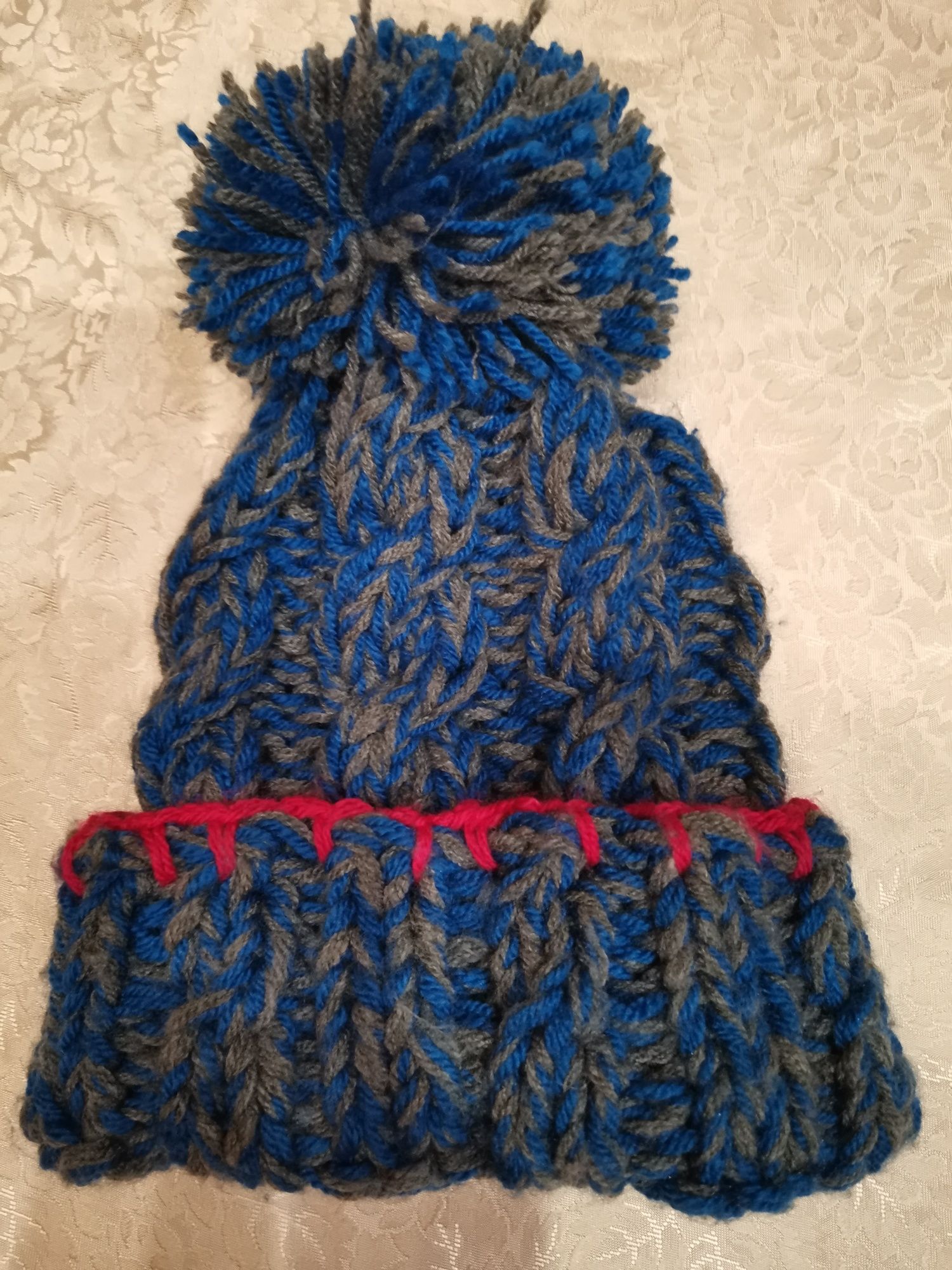 Ciepła czapka damska z pomponem handmade, zima