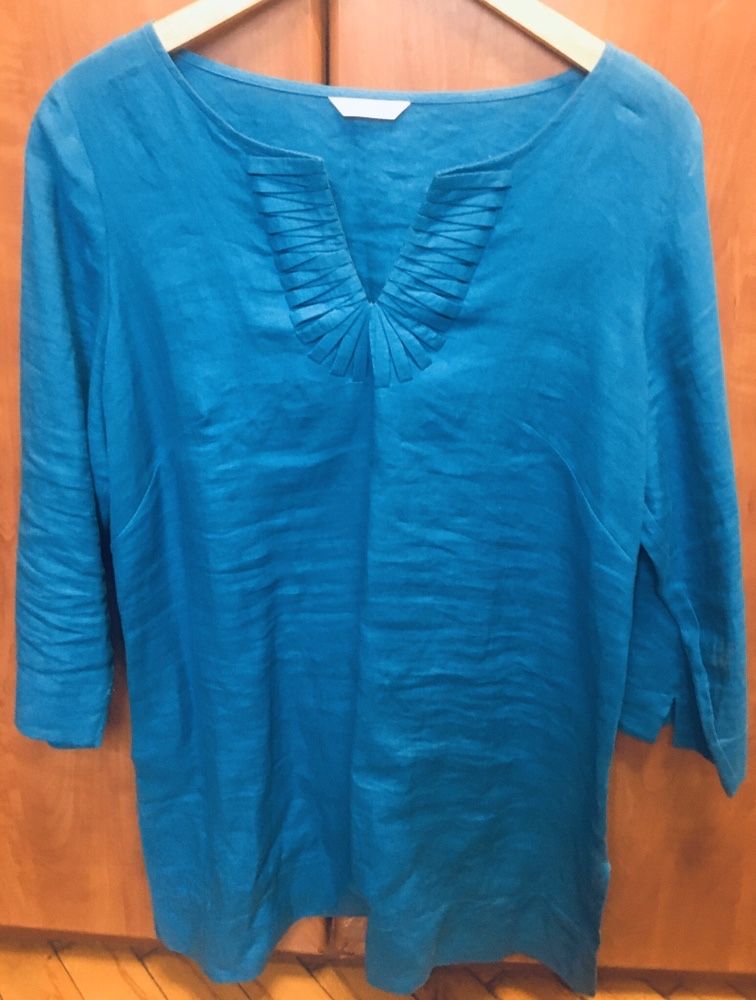 Продам льняную тунику бирюзового цвета Marks&Spenser,р-р52,цена 400