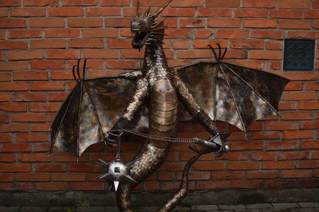 садовая скульптура дракона из нж стали ручной работы,под заказ