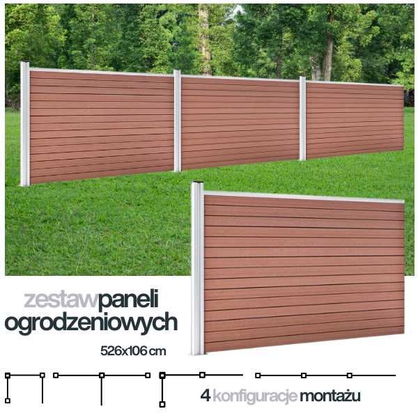 PANELE ogrodzeniowe płot 3 przęsła WPC aluminium wiele zastosowań