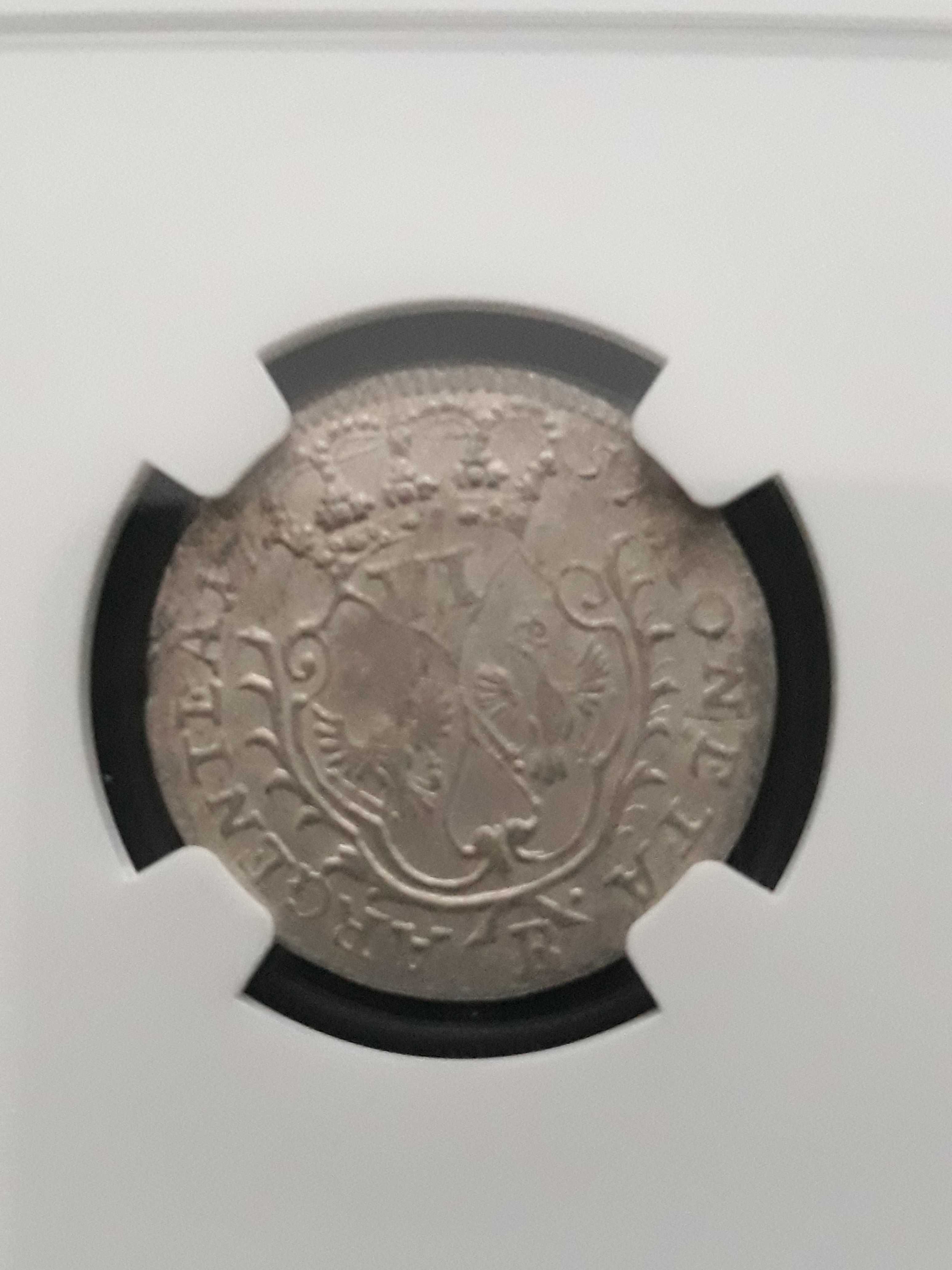 6 Groszy (krajcarów) 1757 r men. B- slab NGC - Ms-62