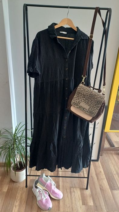 Sukienka midi czarna 44 długa oversize XXL wiskoza plus size