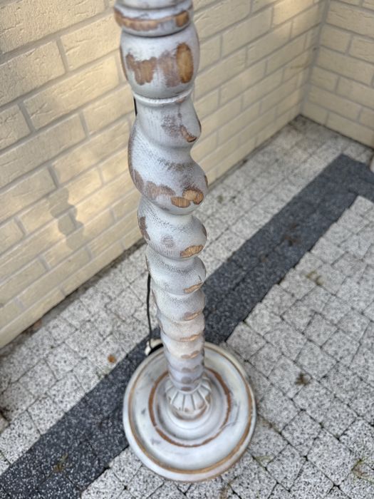 Stara drewniana PRL lampa w stylu Boho Vintage ratan rattan