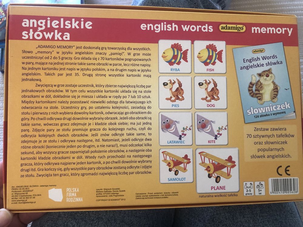 Gra memory Adamigo- angielskie słówka ze słowniczkiem