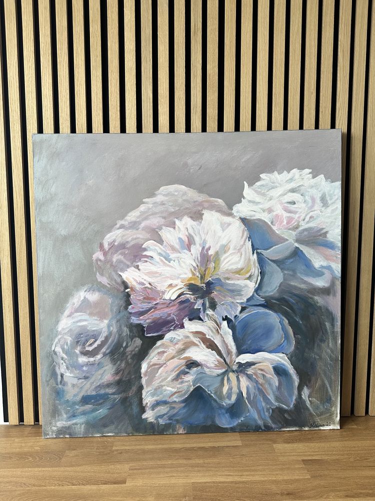 Obraz ręcznie malowany Halina Skrzeczyna 80x80 kwiaty