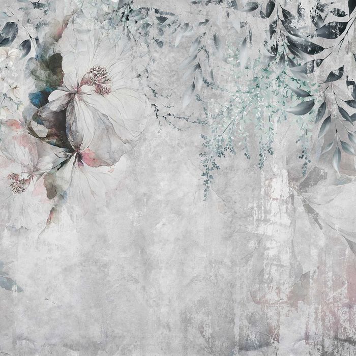 Fototapeta Szara Liście Tapeta Beton Kwiaty 3D Twój Rozmiar + KLEJ