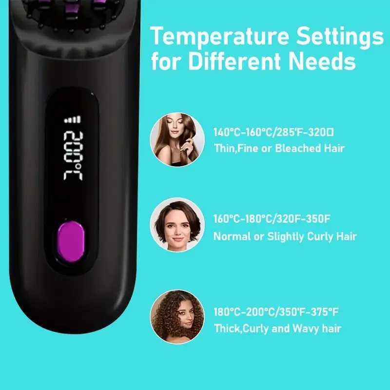 Escova alisadora cabelo. Portátil. USB. 3 níveis temperatura. Novo.