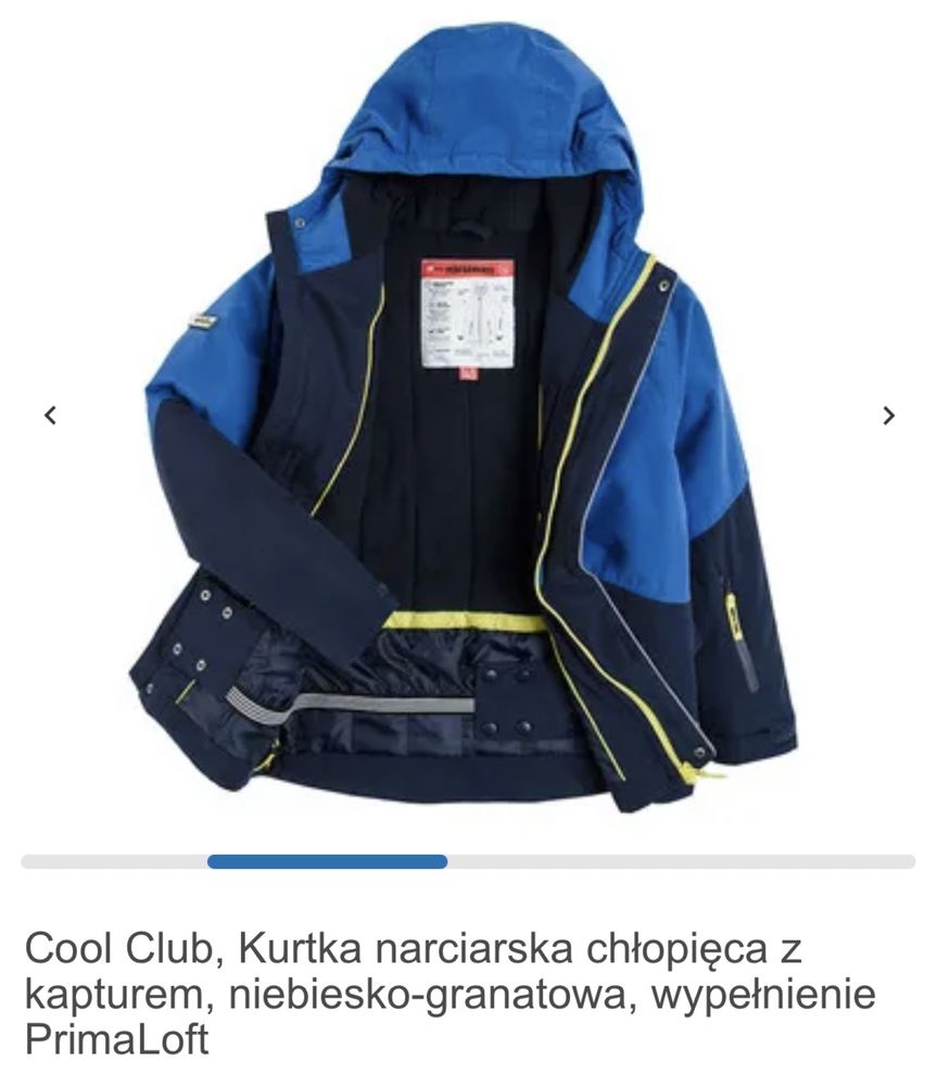 Cool Club, Kurtka narciarska chłopięca z kapturem, niebiesko-granatowa