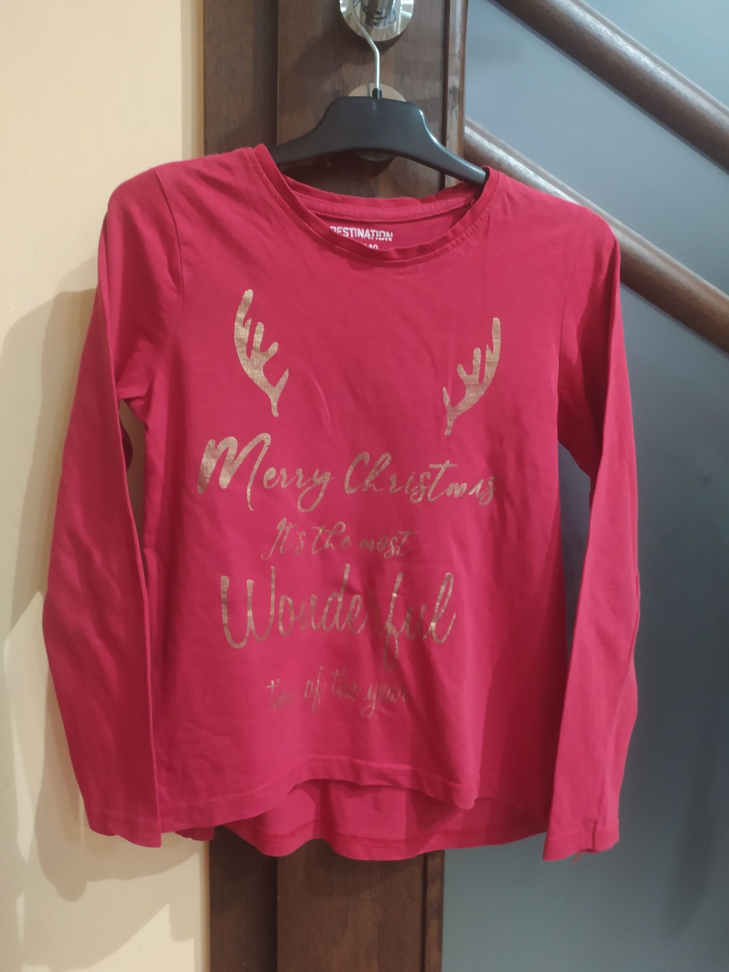 Bluzka koszulka bawełniana świąteczna renifer r 134 140