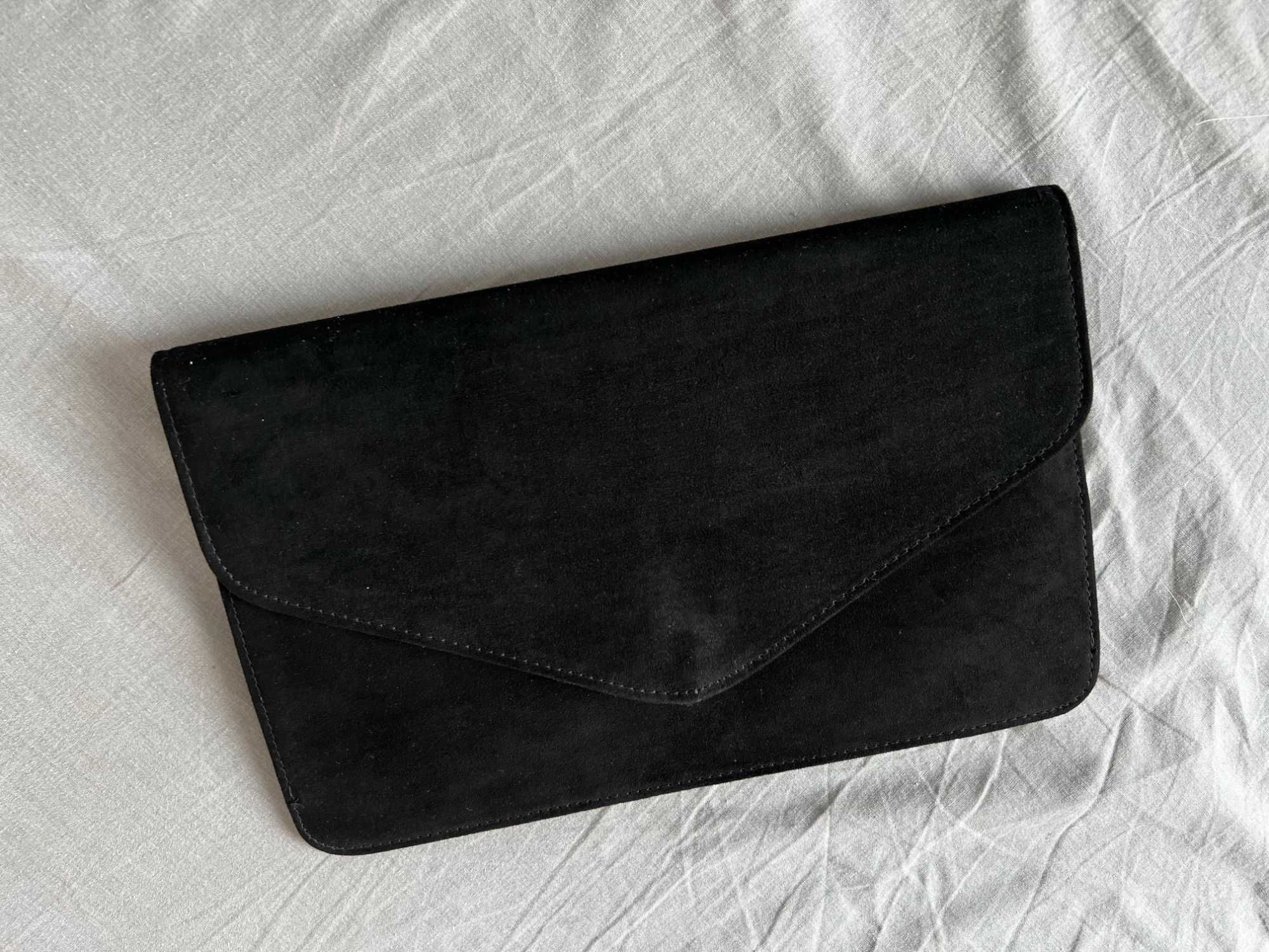 ASOS czarna zamszowa torebka elegancka kopertówka