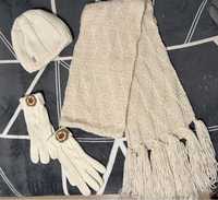 Шарф длинный, шапка, перчатки, набор вязанный