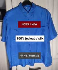 44 46 XXL xxxl oversize chabrowa jedwabna koszula vintage 100% jedwab