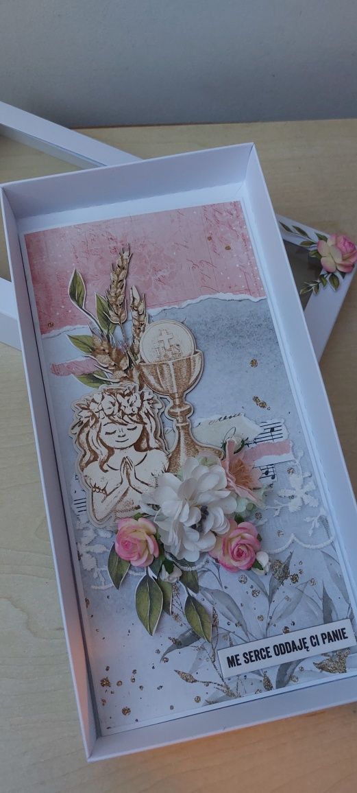 Kartka komunia w pudełku ręcznie robiona, scrapbooking - GOTOWA