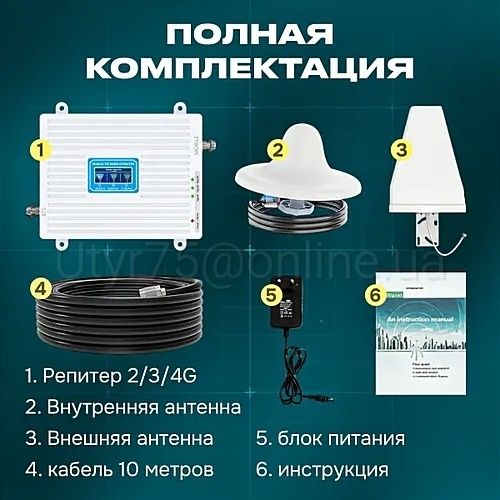 Комплект GSM 3G 4G Репитер Усилитель сигнала Сотовой Связи и Интернета