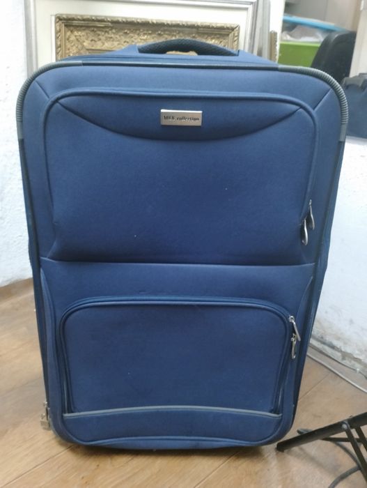 текстильна валіза на 2х колесах синя з розширювачем