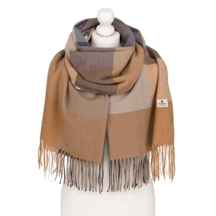 duży szalik brązowo-beżowy damski w kratę - peterson