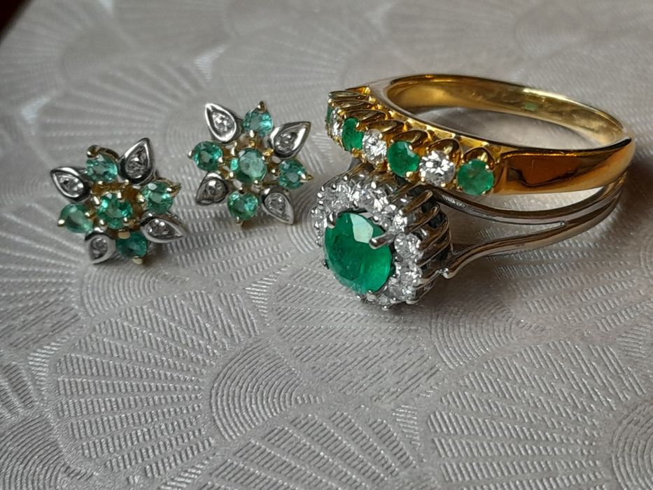 R.17 Pierścionek Szmaragd Diamenty 0.42ct Złoto 585 WYCENA