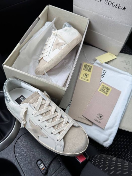 Жіночі кеди кросівки голден гуси Golden Goose white beige premium
