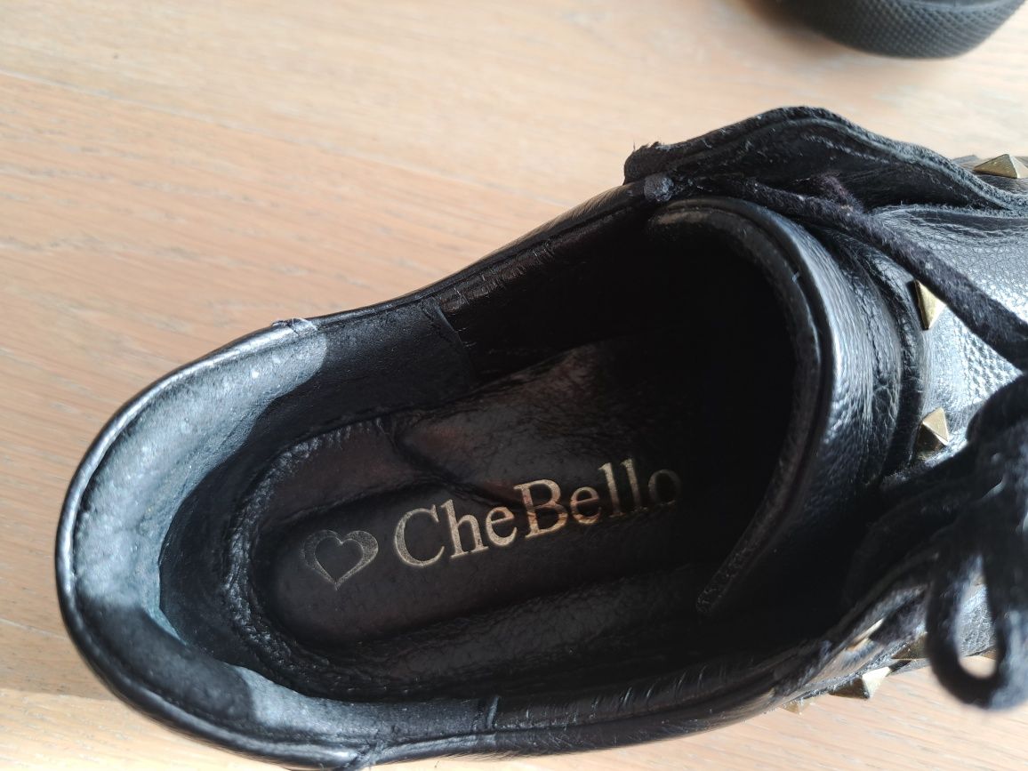 czarne skórzane półbuty damskie CheBello, r.36