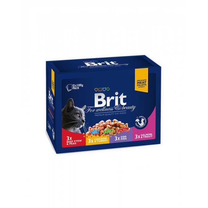 Brit Premium Влажный корм Ассорти Семейная тарелка 4 вкуса (пауч) 12шт
