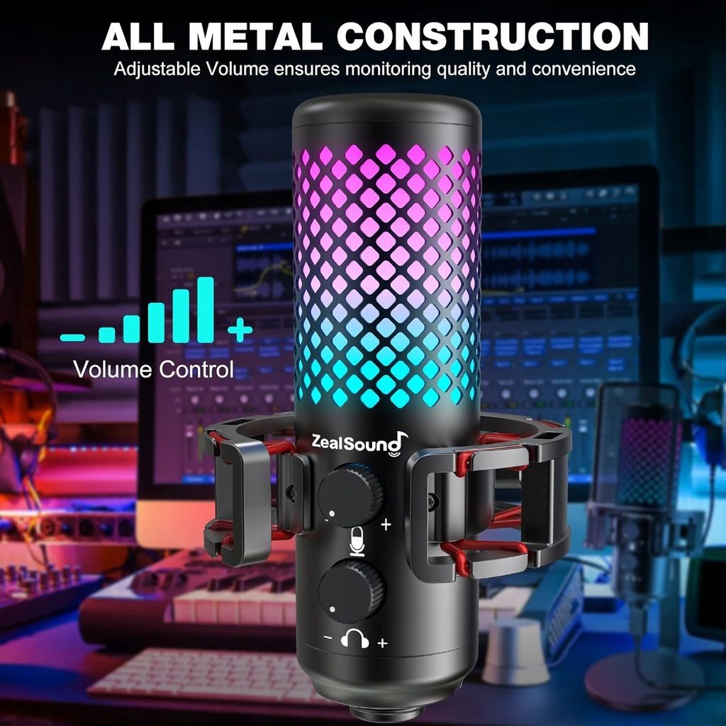 Mikrofon pojemnościowy gamingowy, RGB, ZealSound bkd-12a, Filtr pop