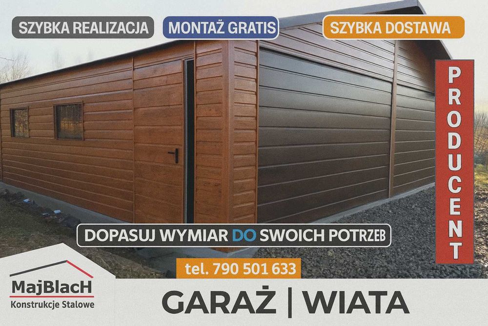 ORZECH  /Profil /Garaż Blaszany /Brama ORZECH /Dwuspadowy – Maj-Blach