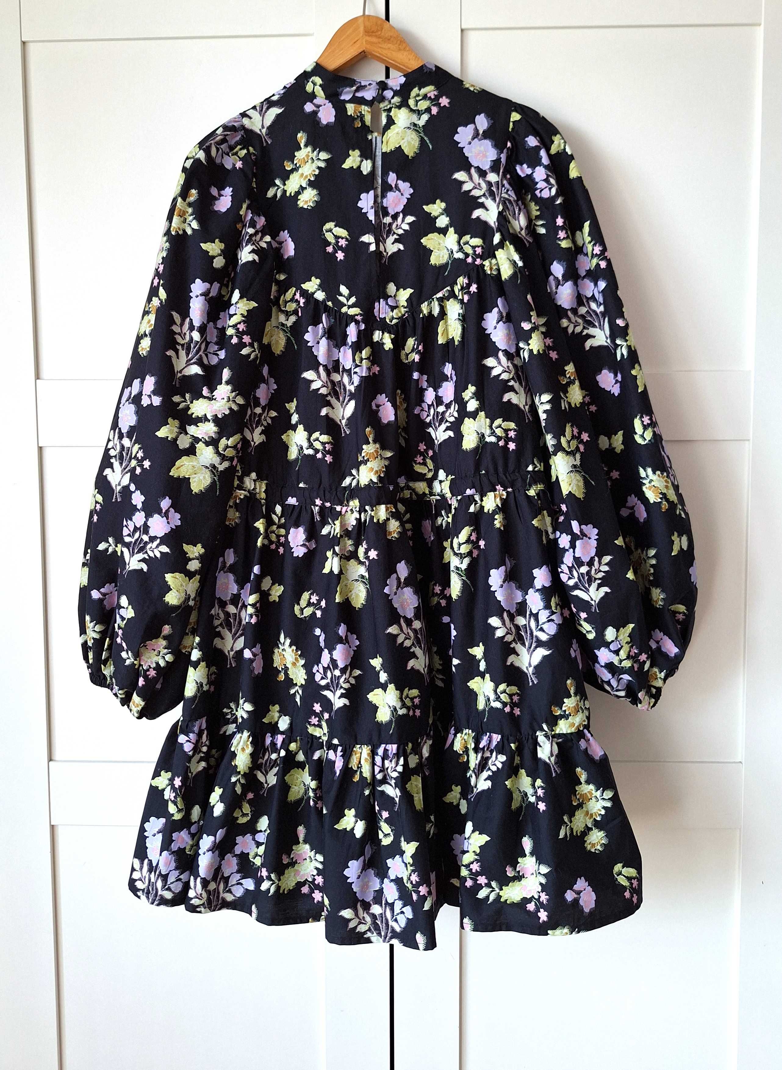 Asos Design Nowa Sukienka Mini z Szerokimi Rękawami Stójka Bawełna L