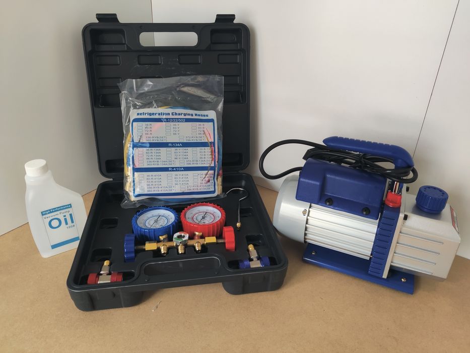 Bomba de vacuo 4CFM débito 100litros + mala com manometros. NOVO.