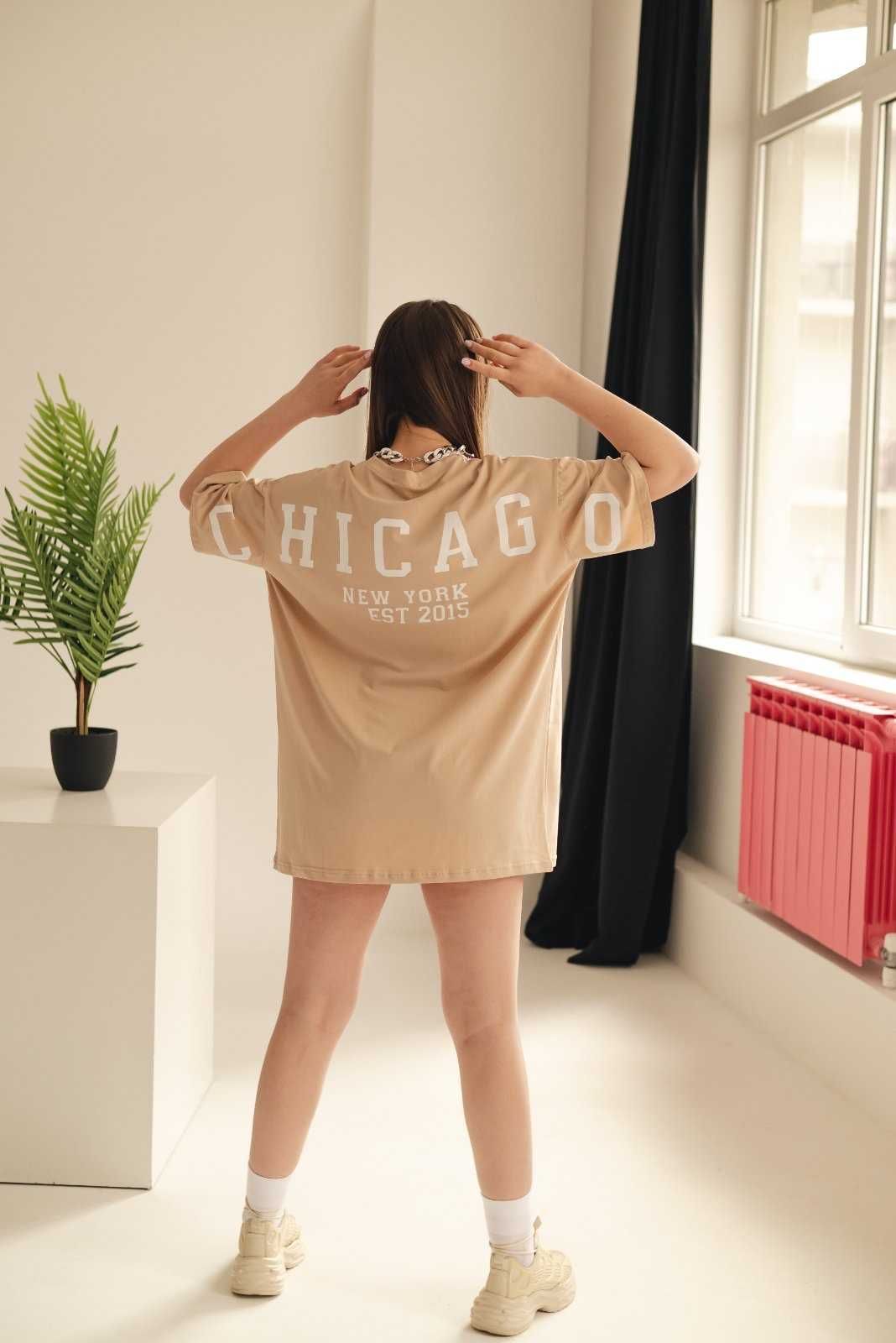Топ продаж! Стильная Женская футболка oversize Chicago размер 42-48