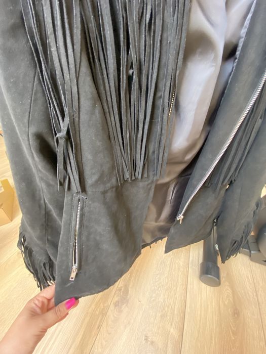 Kurtka ramoneska zamsz z frędzlami h&m