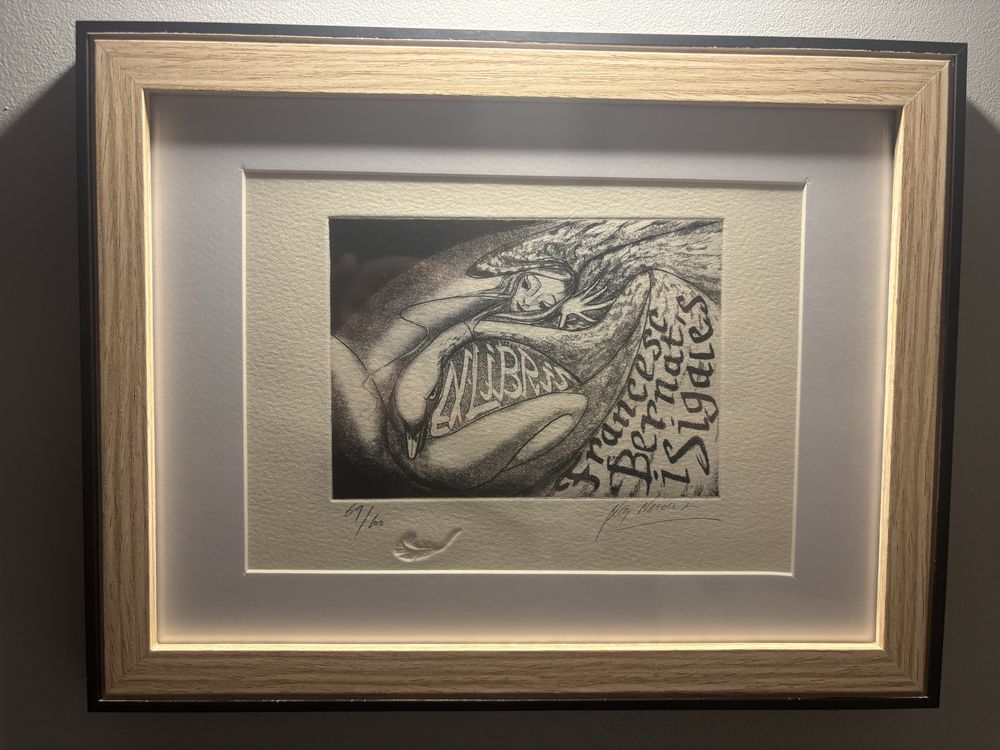 Akwaforta Exlibris Bookplate von Bea Nevoux-Erotik Leda und Schwan