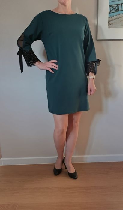 Prosta sukienka butelkowa zieleń r. 36/38