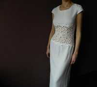 %%% ŚLUBNA ? :) Piękna ponadczasowa biała suknia * gipiura 36 długa