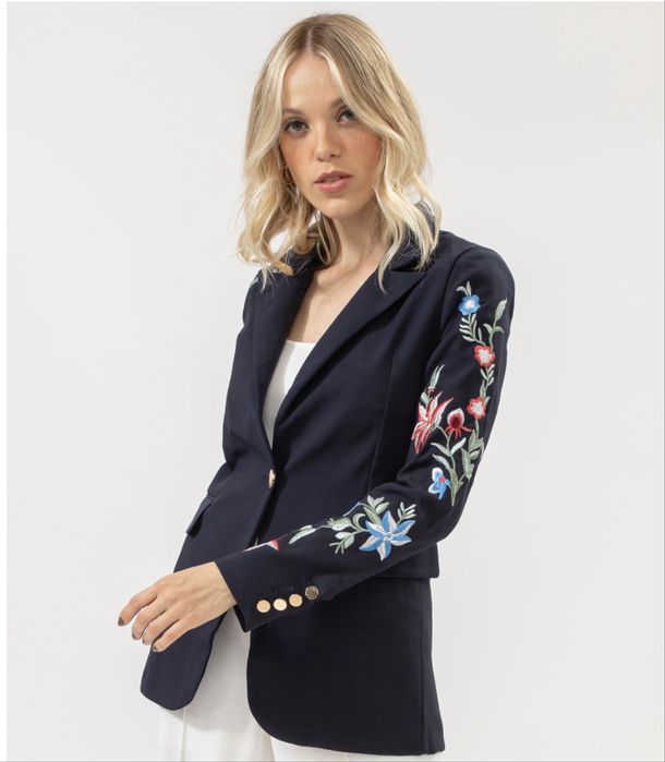 Піджак жіночий вишитий акцентний темно-синій zara розмір s