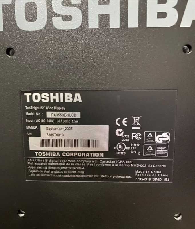 Монітор 22" Toshiba TekBright PA3553E-1LCD Black