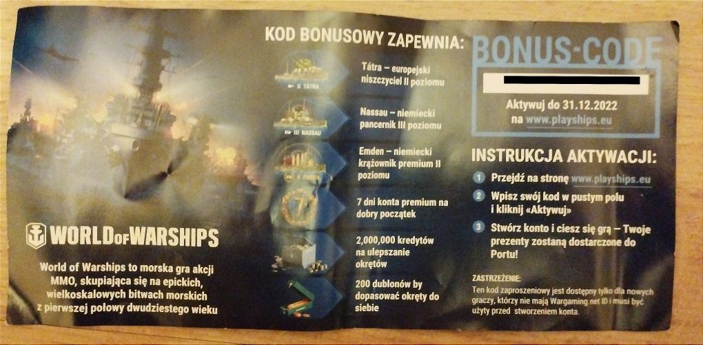 Word od Warships KOD BONUSOWY 115 ZŁ dla nowych graczy