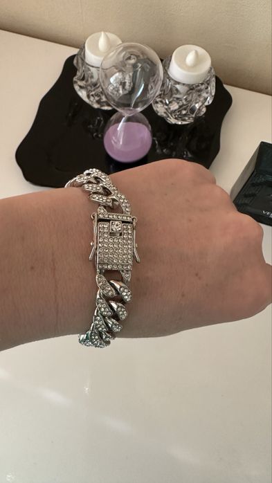 Браслет з камінцями цирконій, зі стразами, Mayami, кубінская цепочка