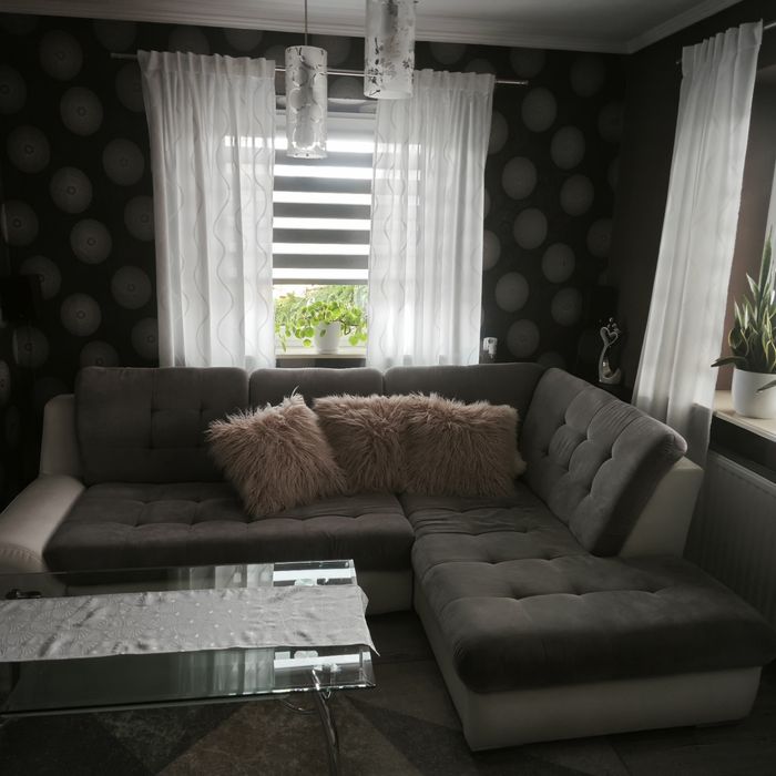 Duży narożnik диван kanapa sofa szary biały funkcja spania 200/140