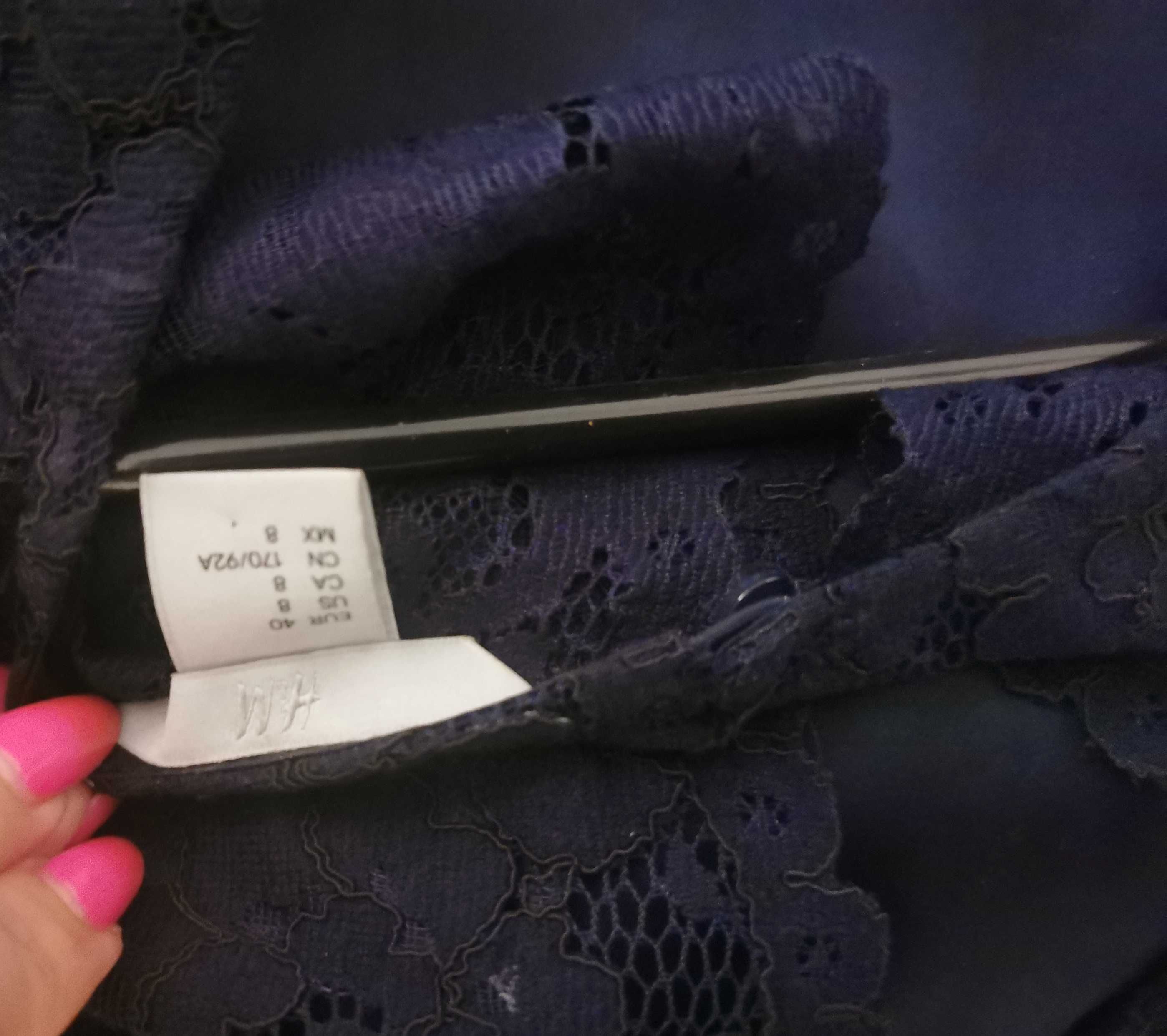 Sukienka koronkowa H&m granatowa L