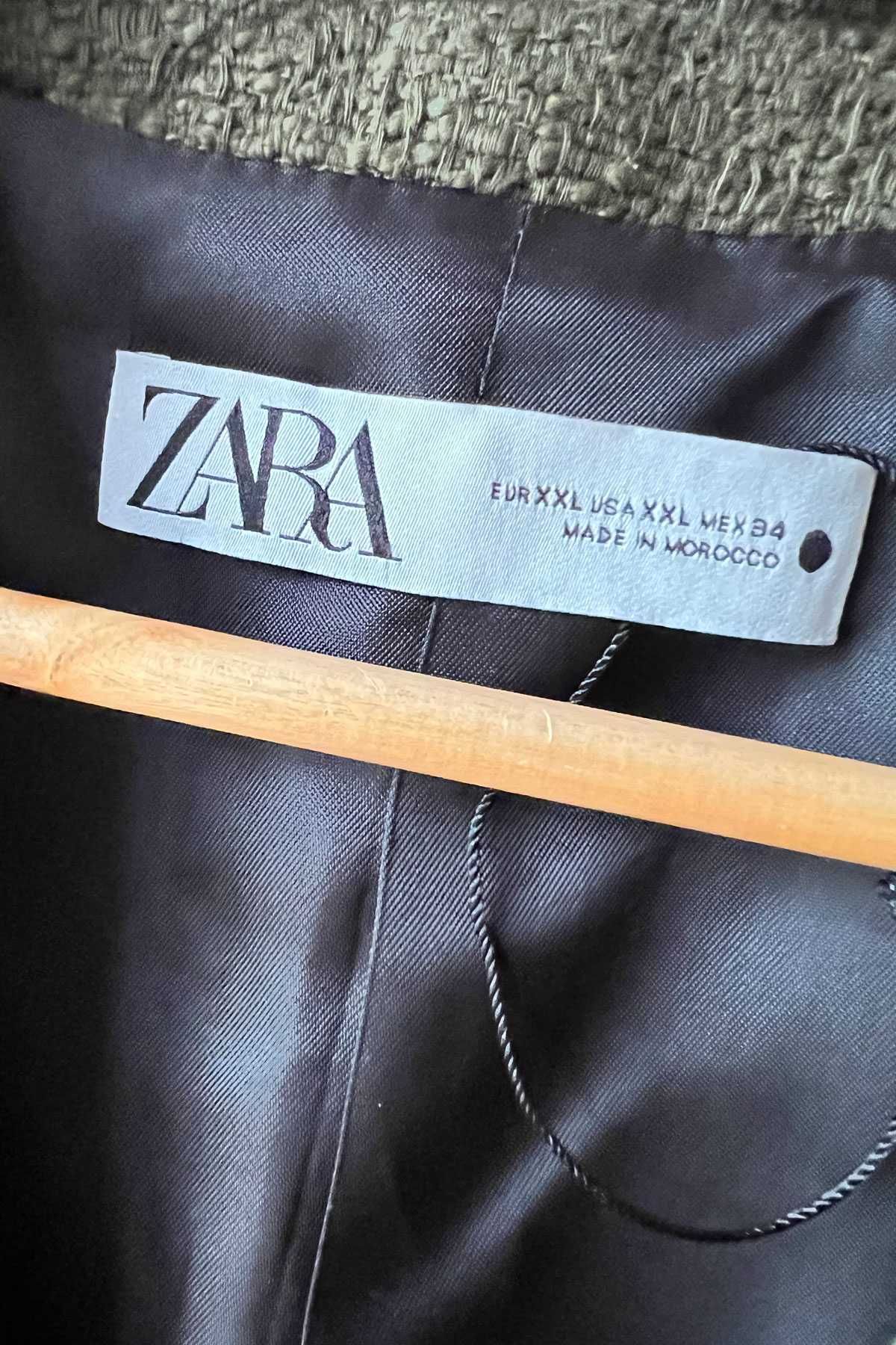 Zara żakiet marynarka zieleń khaki z strukturalnego materiału XXL 44