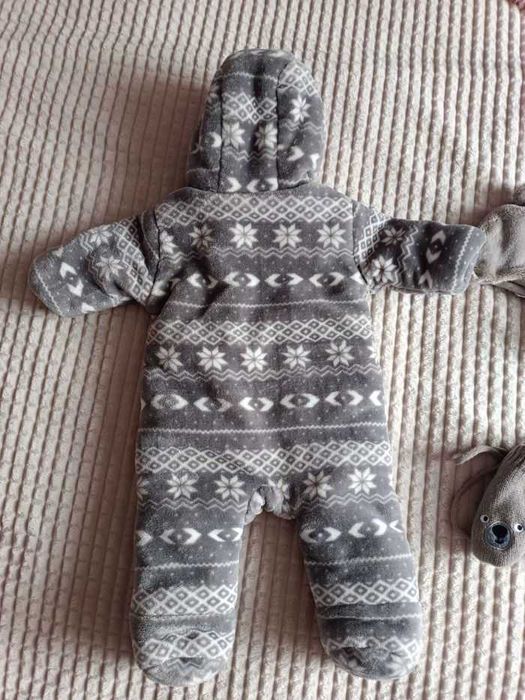 Zestaw kombinezon szary norweskie wzory,czapka i rękawiczki rozm.0-3