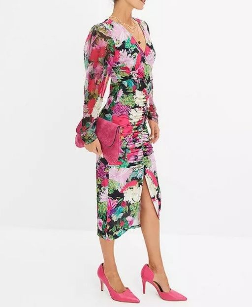 B.P.C sukienka z siateczki w kwiaty z marszczeniem 36/38.