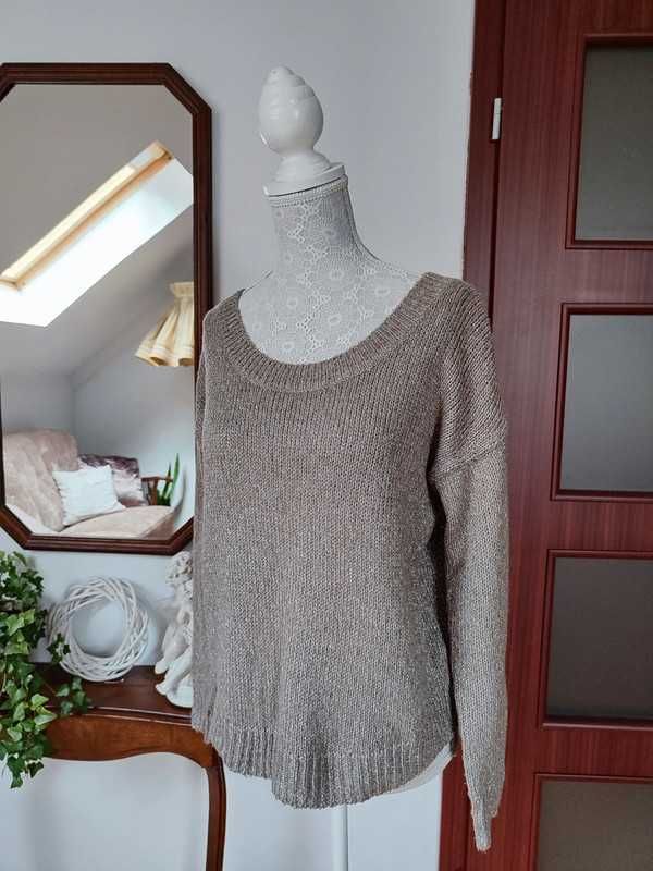 Sweter srebrna nitka XS 34 H&M sweterek brązowy wełna wełniany alpaka