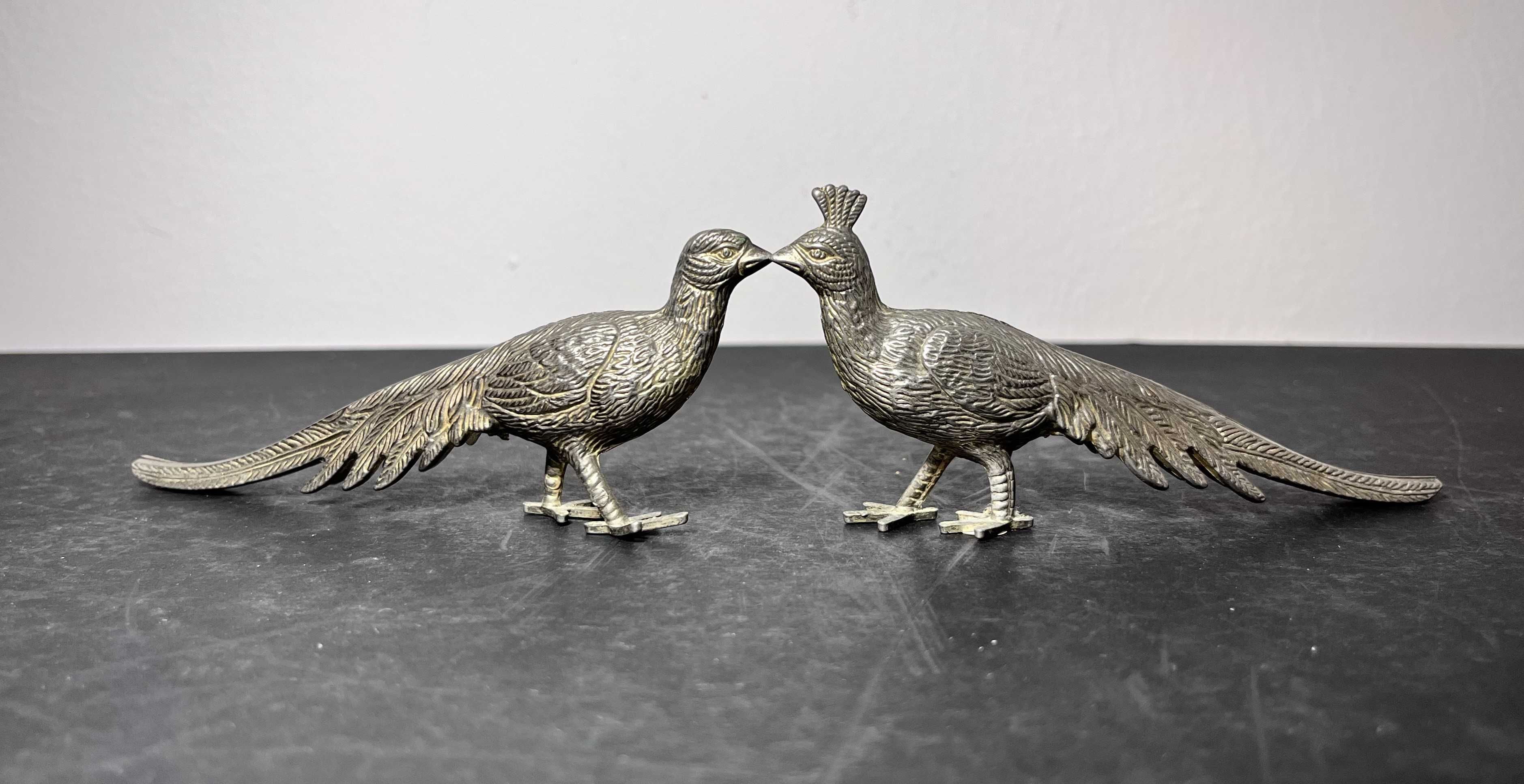 2x paw- figurki metalowe platerowane! Retro para pawi małych!