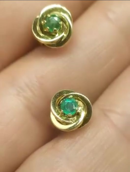 Золотые серьги изумруд,585 проба,топаз,хризопраз,изумруд