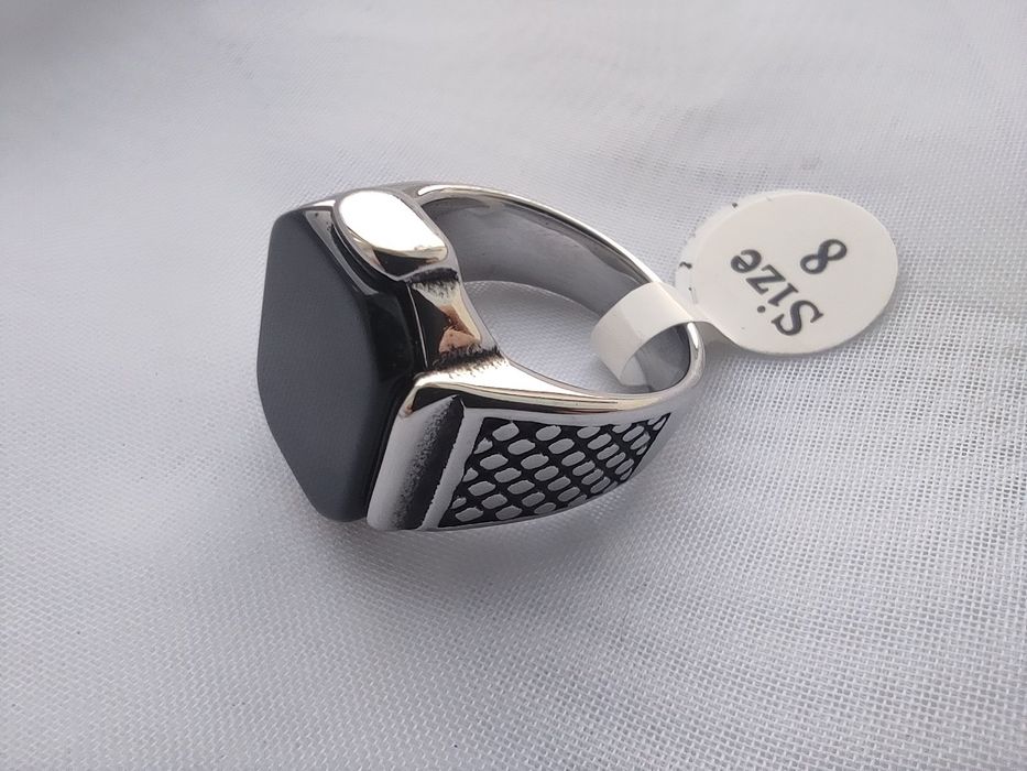 (9) 19 мм Кільце перстень новий чорний камінь глянець нержавіюча сталь