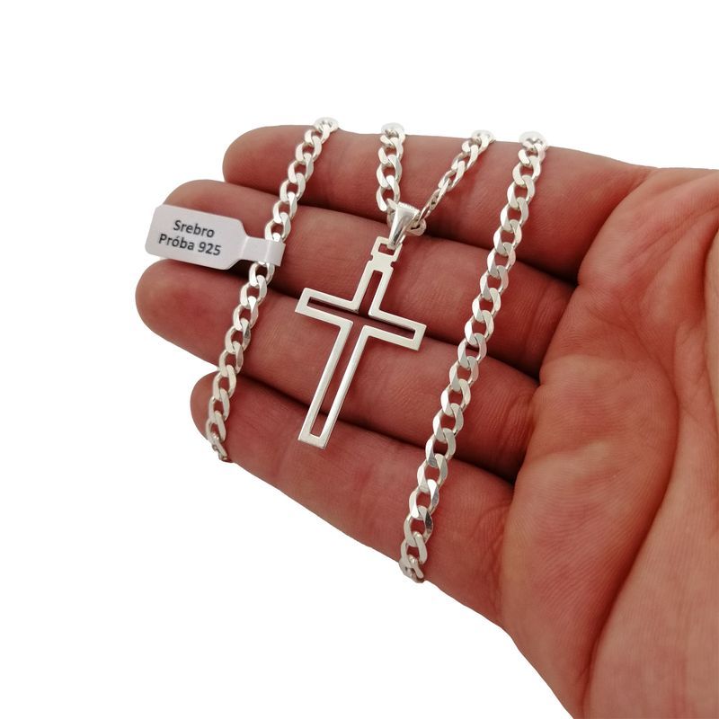 Łańcuszek Srebrny Męski Z Krzyżykiem 925 Prezent Dla Niego+dedykacja G