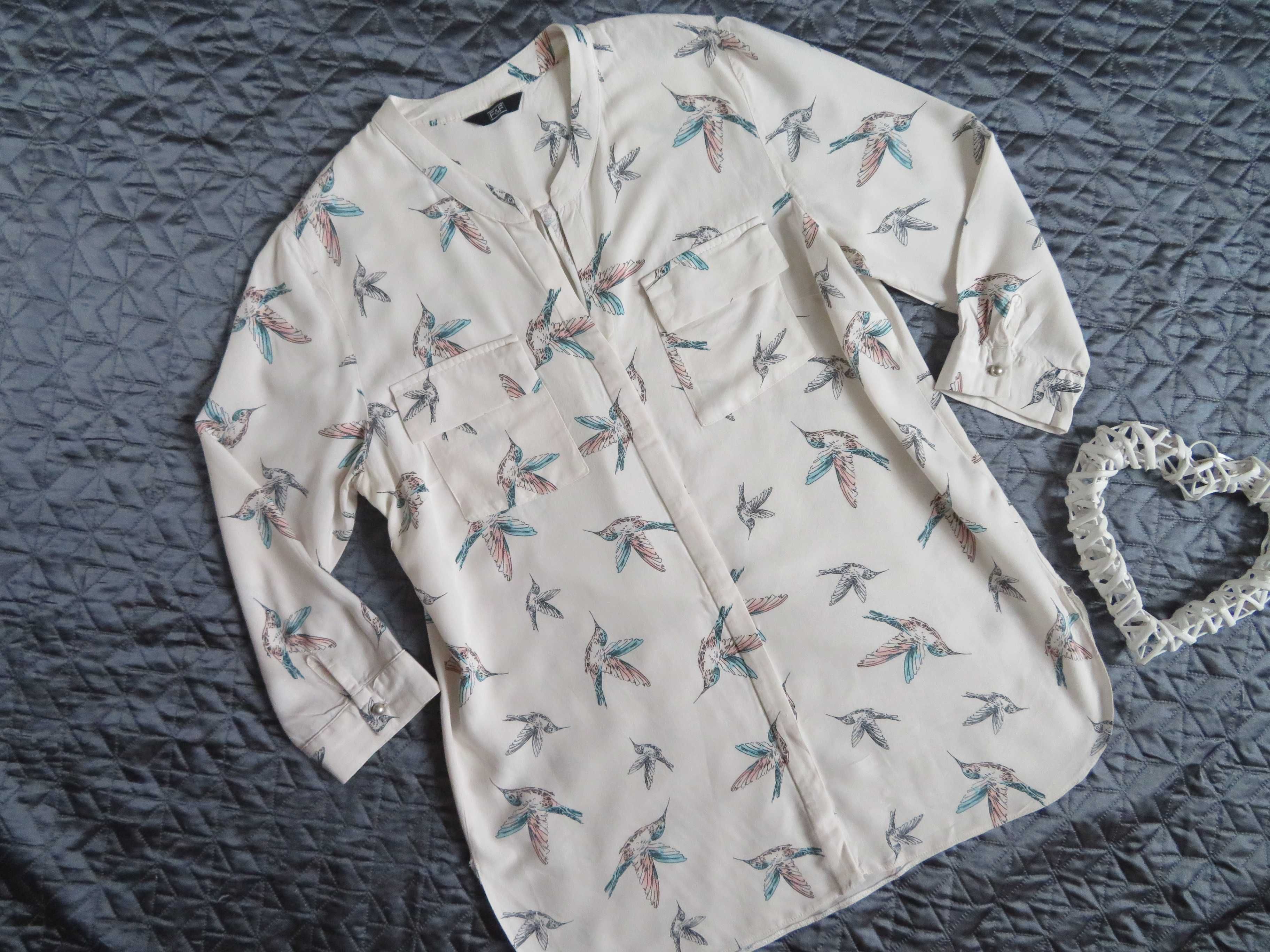 F&F Kolibry elegancka koszula damska bluzka rozpinana  BDB 40 (L)