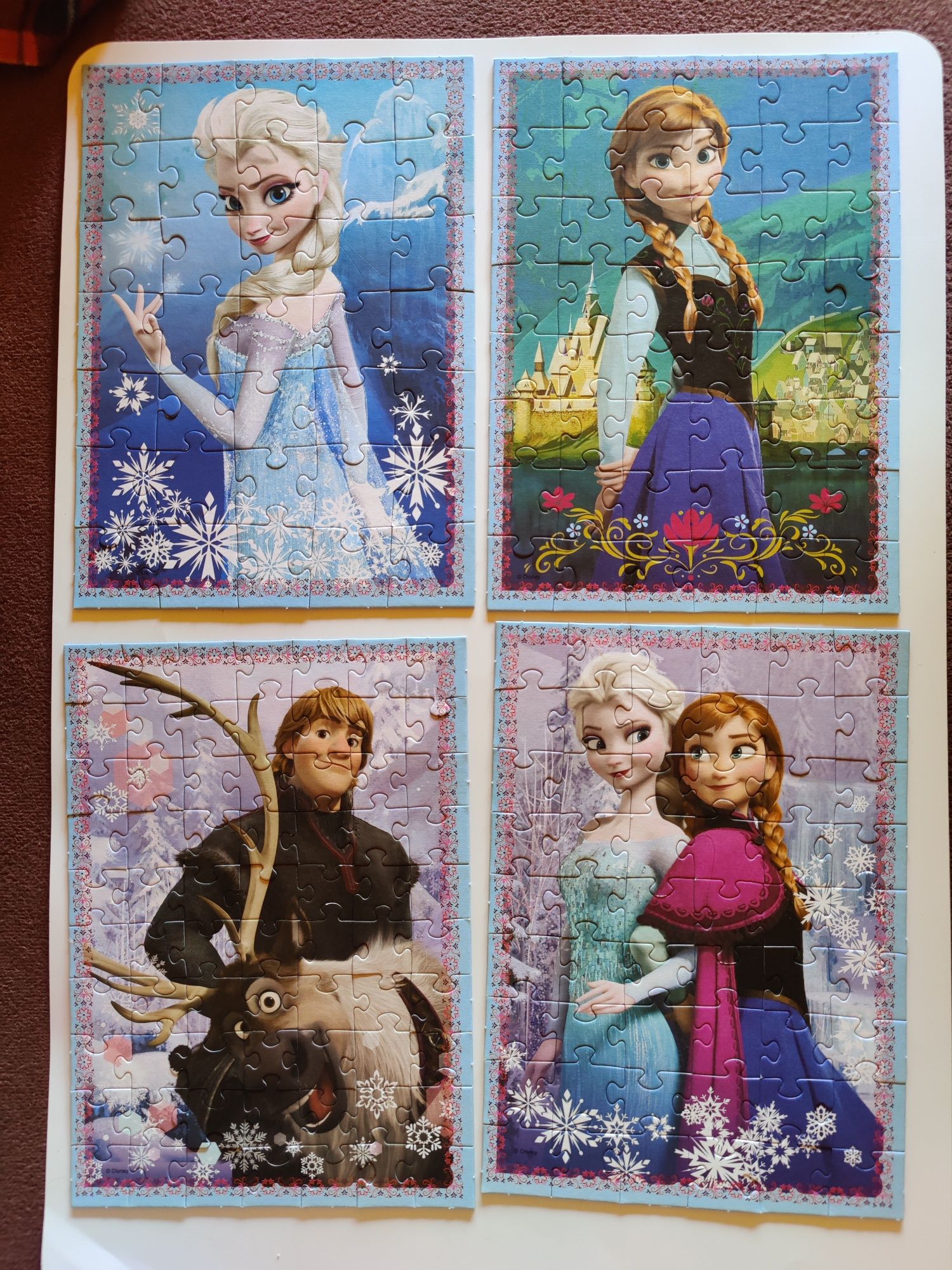 Zestaw: Puzzle Kraina lodu.Frozen.Anna,Elsa,Olaf,Sven. 4w1 i 3w1